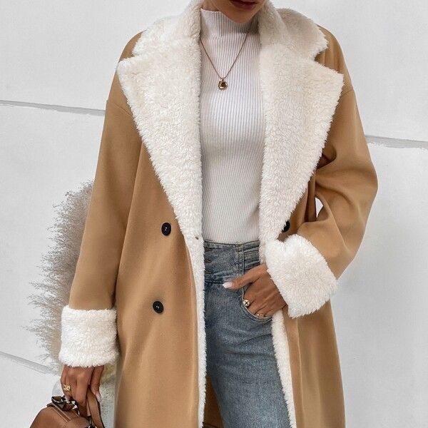 Vensa sherpa-trim long coat shown in a real product photograph