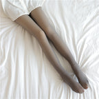 Gray fleece-lined sheer look tights, footed style