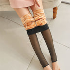 Fleece lining shown at the top of black sheer look tights