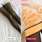 Black fleece-lined sheer look tights: sheer from the outside, thick fleece lining inside